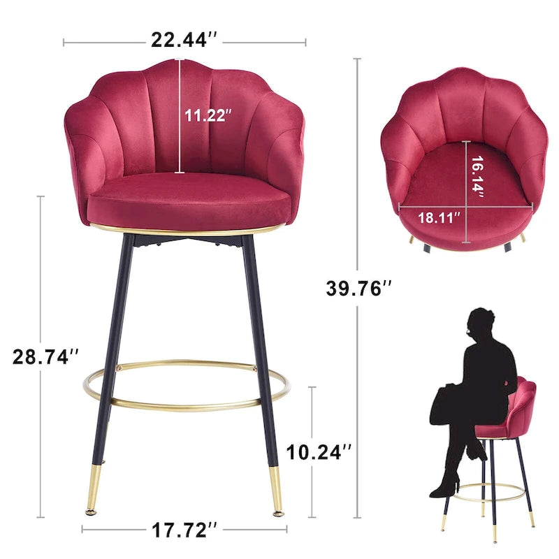 Modern Swivel Bar Stools With Backs (Set of 2) - 22.2 in. W X 21.3 in. D X 39.6 in. H