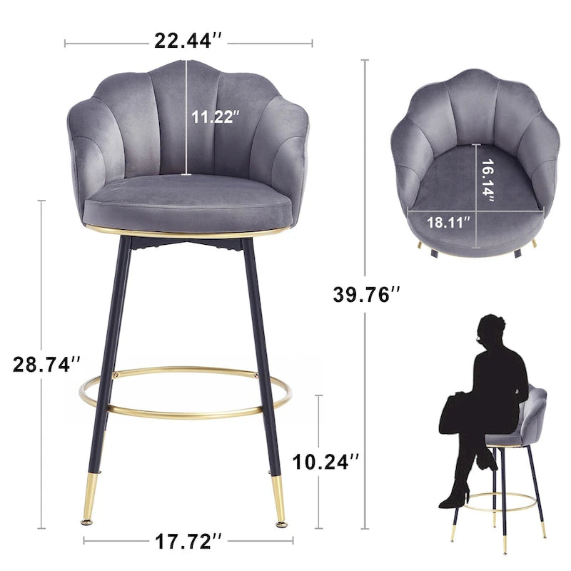 Modern Swivel Bar Stools With Backs (Set of 2) - 22.2 in. W X 21.3 in. D X 39.6 in. H