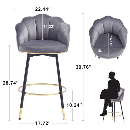 Modern Swivel Bar Stools With Backs (Set of 2) - 22.2 in. W X 21.3 in. D X 39.6 in. H