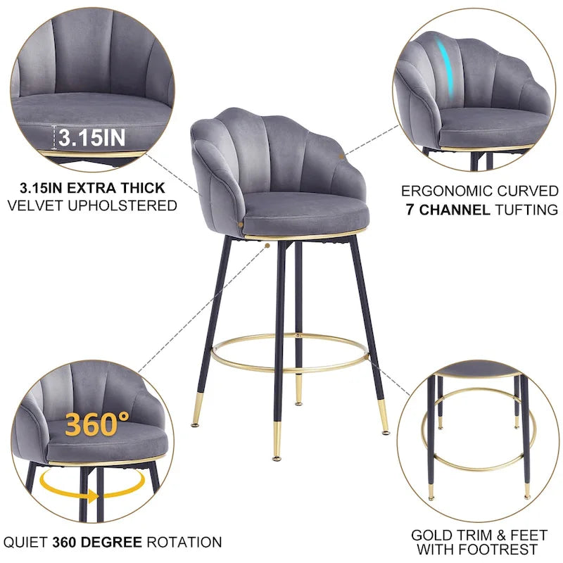Modern Swivel Bar Stools With Backs (Set of 2) - 22.2 in. W X 21.3 in. D X 39.6 in. H
