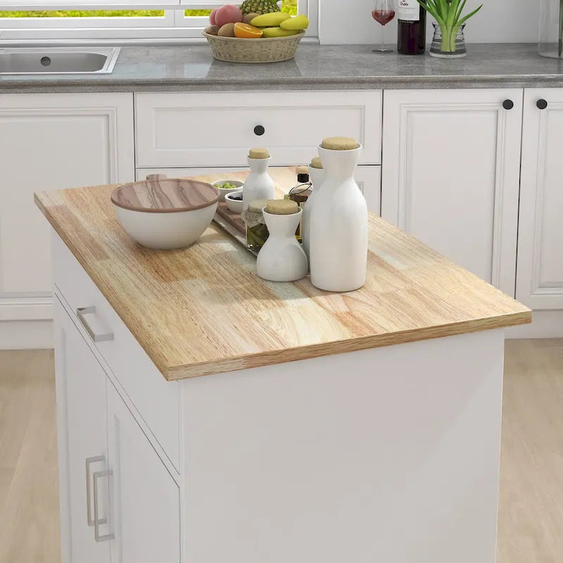 Kitchen Island Cart with Solid Wood Top and Locking Wheels
