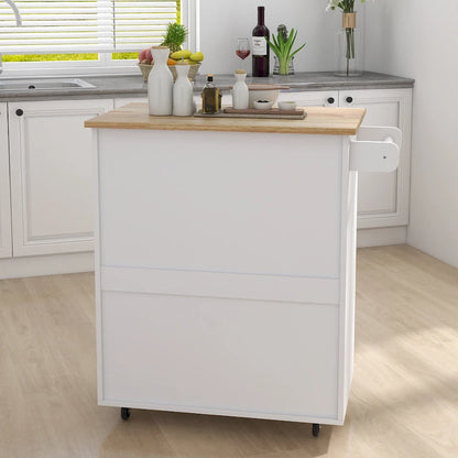 Kitchen Island Cart with Solid Wood Top and Locking Wheels
