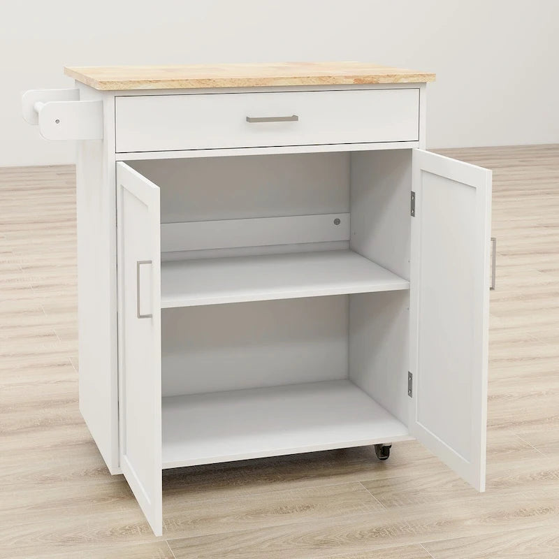 Kitchen Island Cart with Solid Wood Top and Locking Wheels