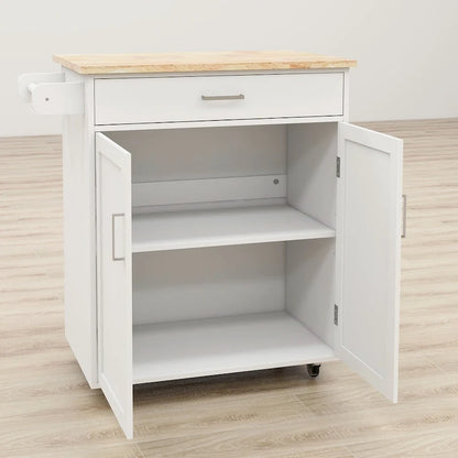 Kitchen Island Cart with Solid Wood Top and Locking Wheels