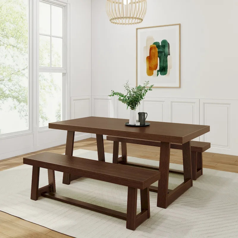 72-Inch Farmhouse Dining Table and Benches Set