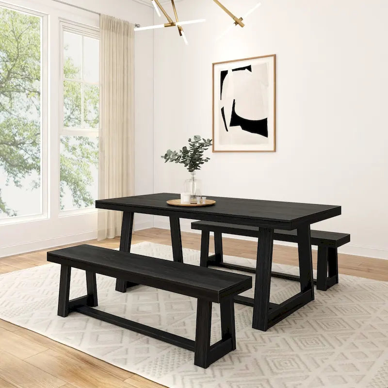 72-Inch Farmhouse Dining Table and Benches Set