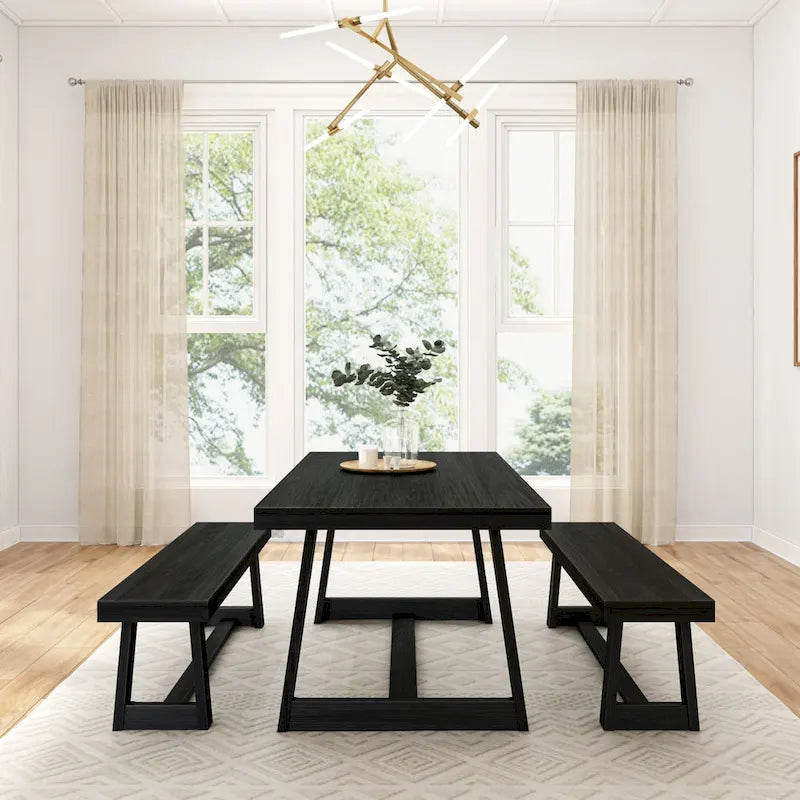 72-Inch Farmhouse Dining Table and Benches Set