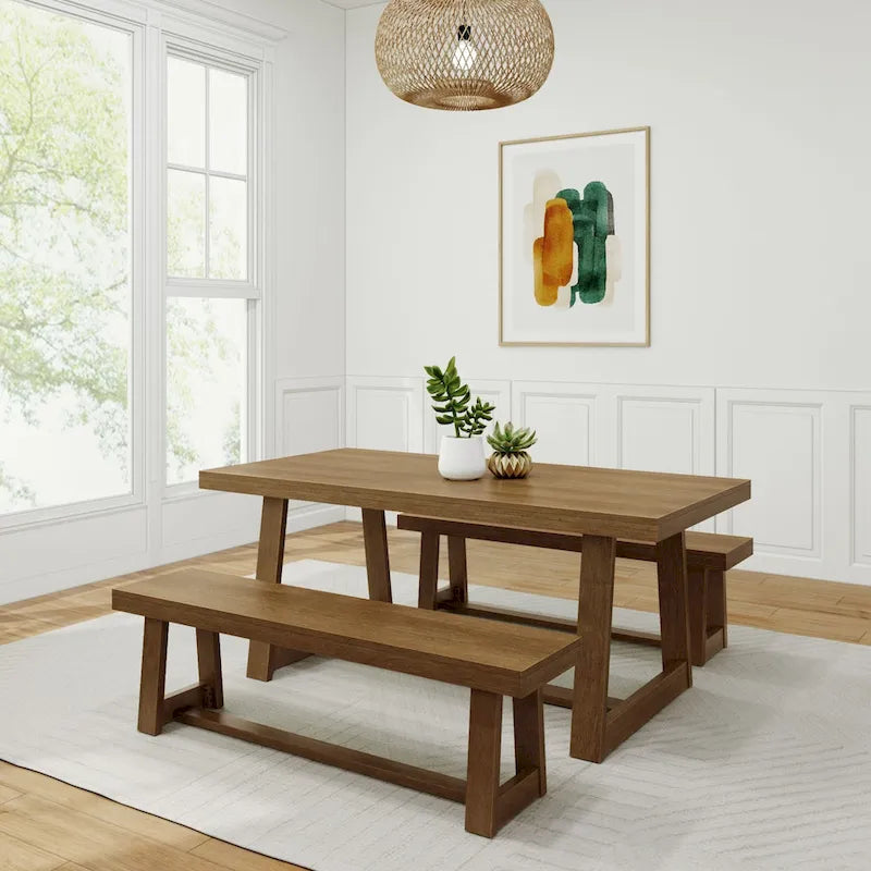 72-Inch Farmhouse Dining Table and Benches Set