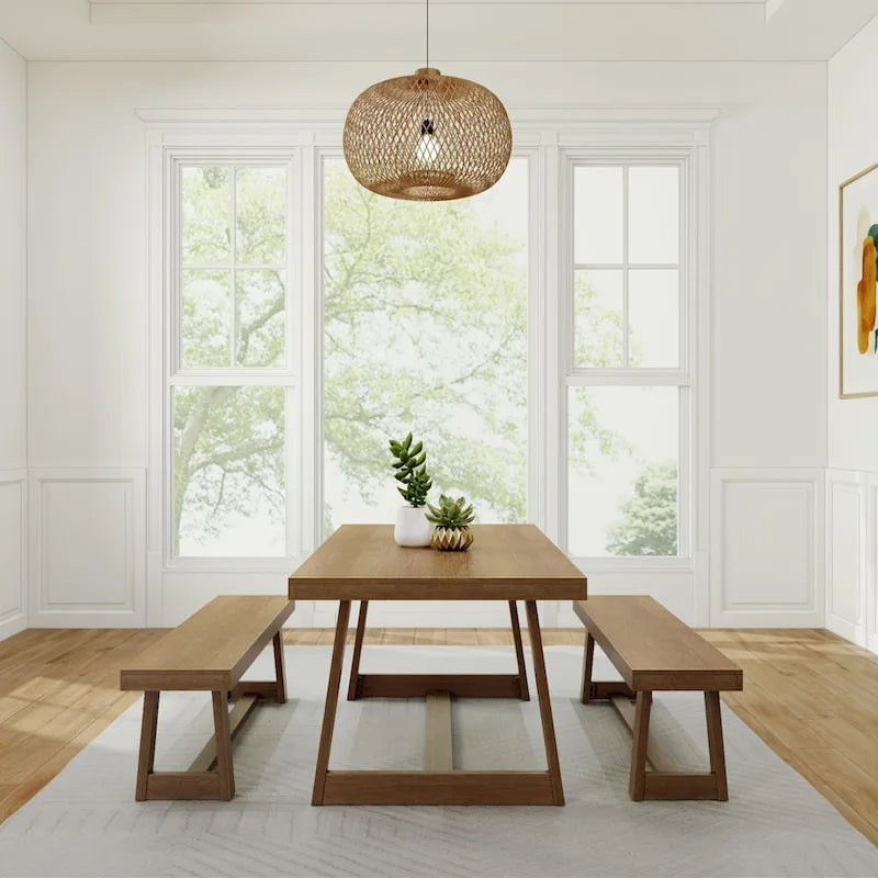72-Inch Farmhouse Dining Table and Benches Set