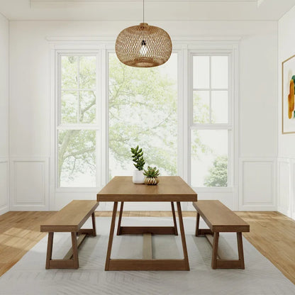 72-Inch Farmhouse Dining Table and Benches Set