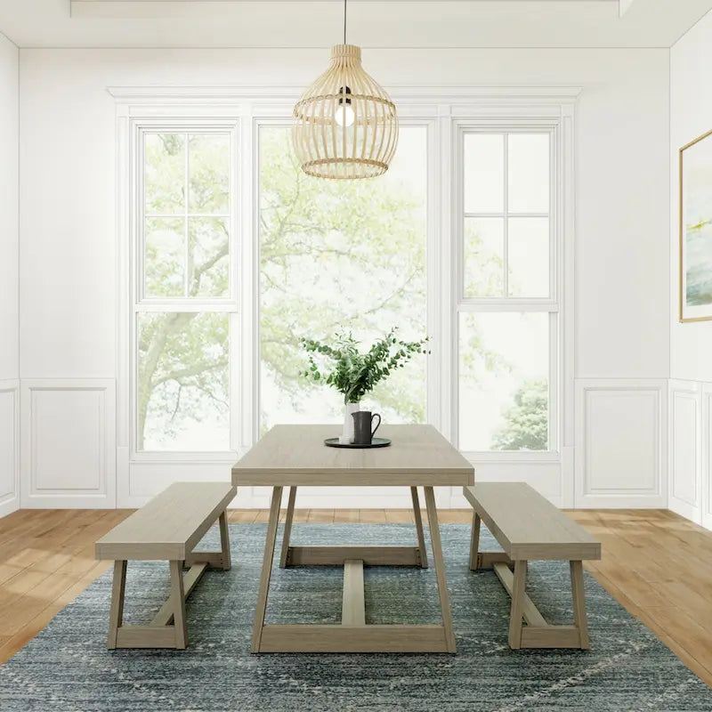 72-Inch Farmhouse Dining Table and Benches Set