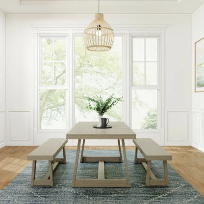 72-Inch Farmhouse Dining Table and Benches Set