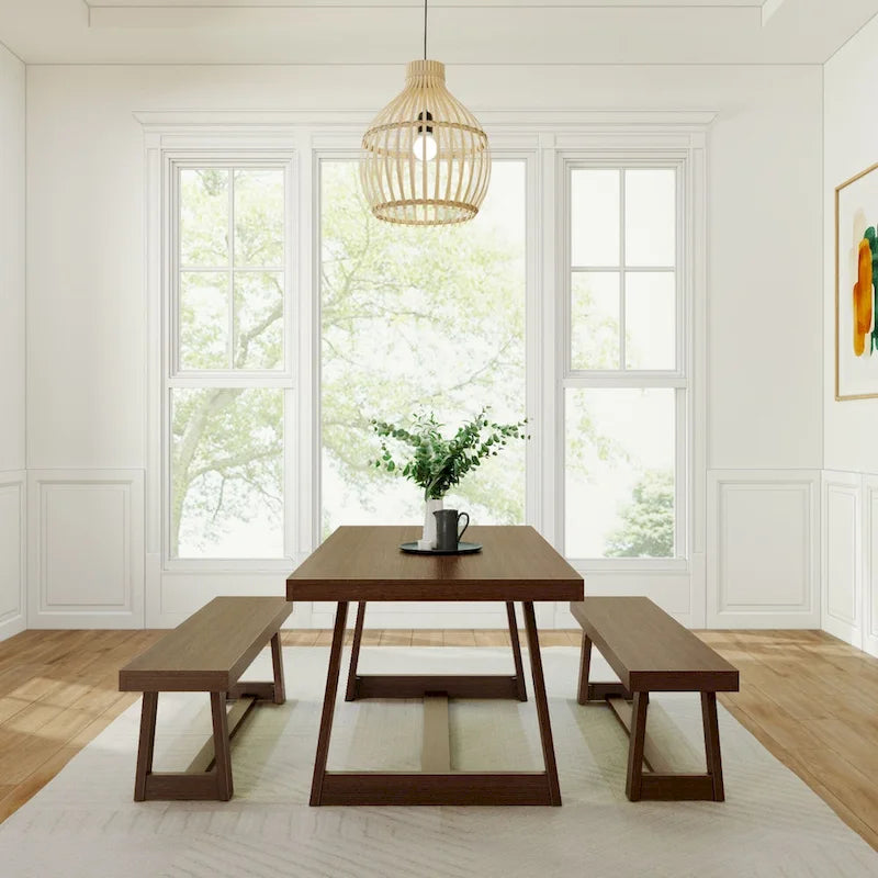 72-Inch Farmhouse Dining Table and Benches Set