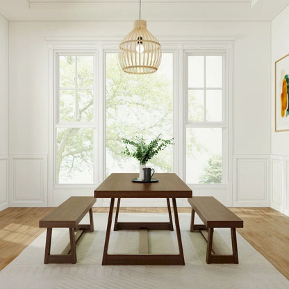 72-Inch Farmhouse Dining Table and Benches Set