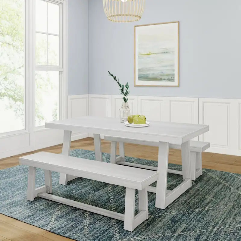 72-Inch Farmhouse Dining Table and Benches Set