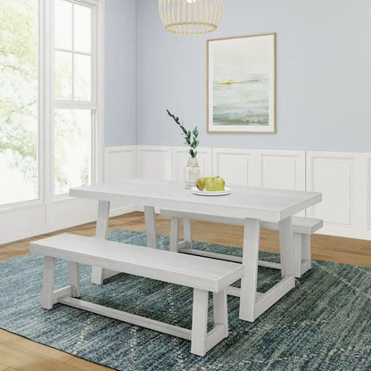 72-Inch Farmhouse Dining Table and Benches Set