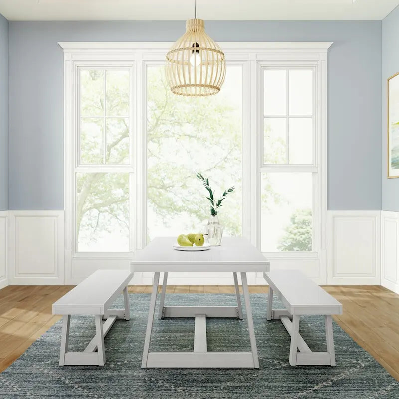 72-Inch Farmhouse Dining Table and Benches Set