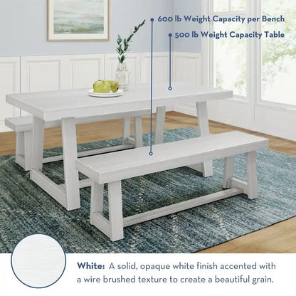 72-Inch Farmhouse Dining Table and Benches Set
