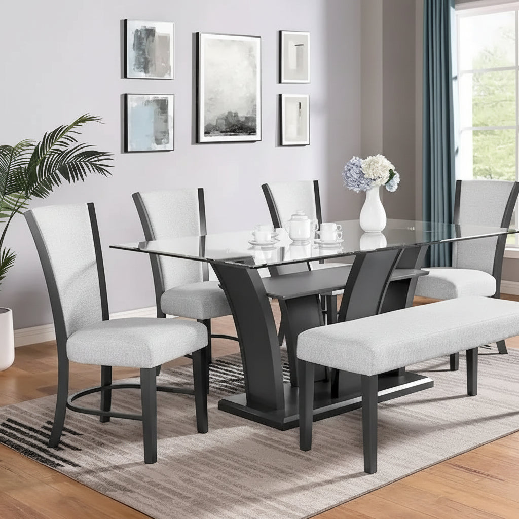 Janna Dove Modern Glass Dining Room Set