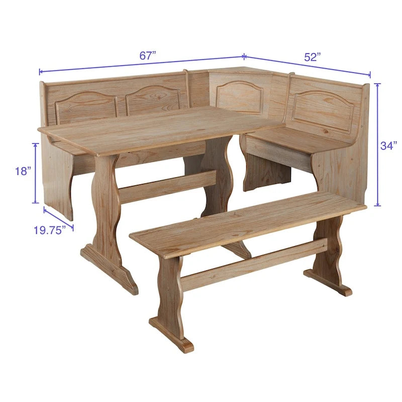 3-Piece Corner Dining Nook Set with Storage