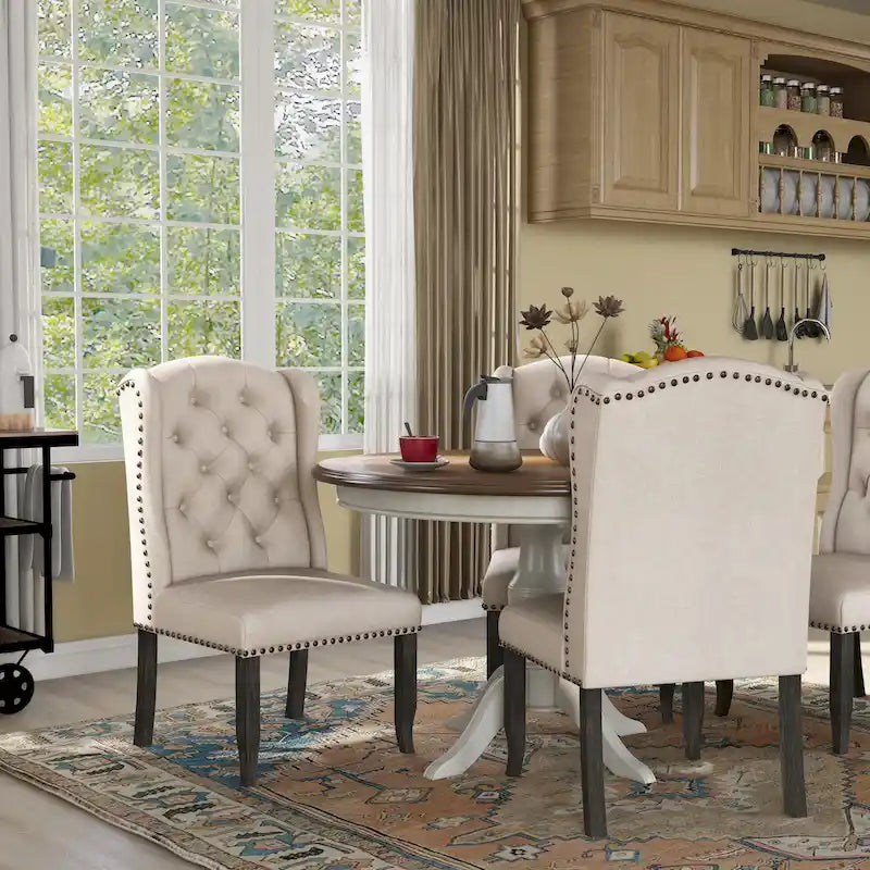 Tufted Linen Wingback Dining Chairs (Set of 2) by Furniture of America