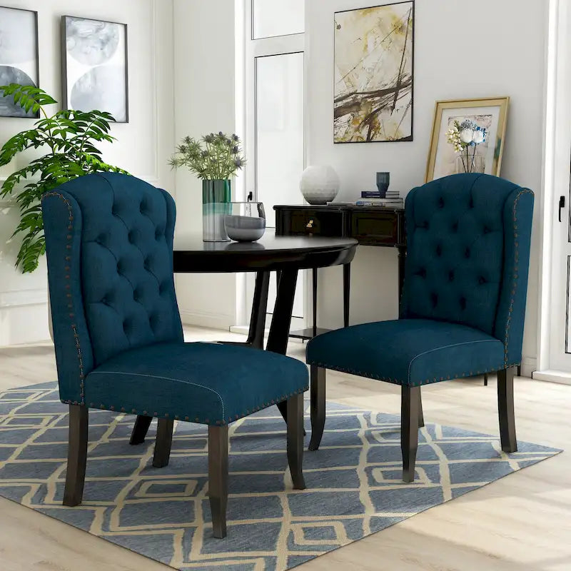Tufted Linen Wingback Dining Chairs (Set of 2) by Furniture of America