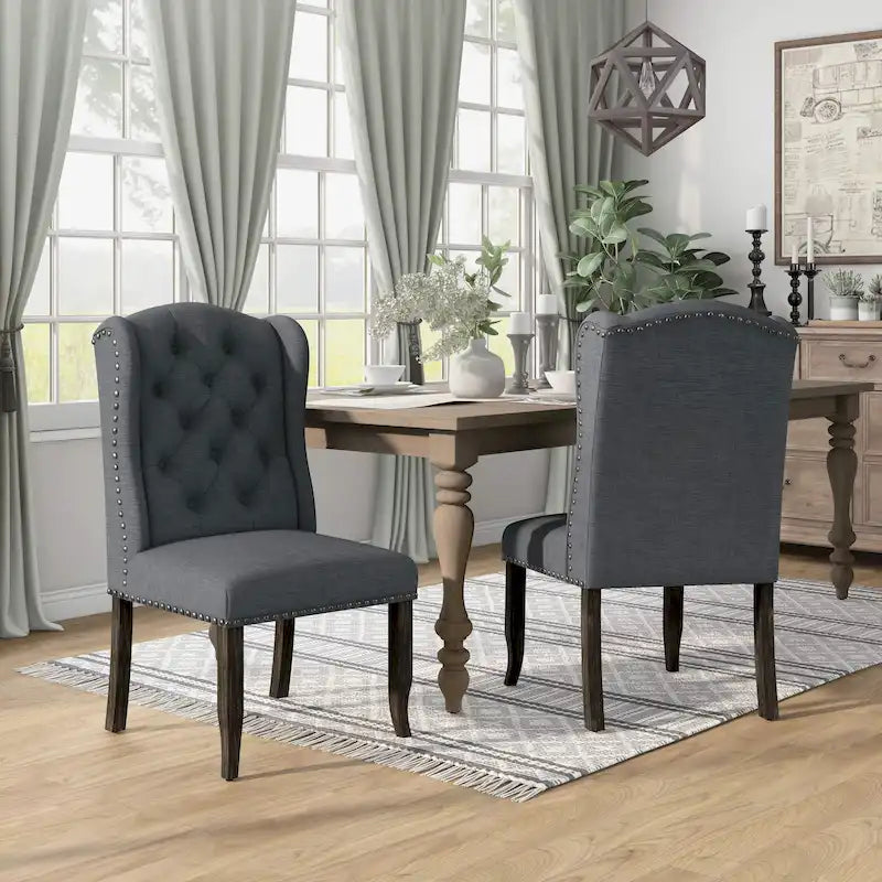 Tufted Linen Wingback Dining Chairs (Set of 2) by Furniture of America
