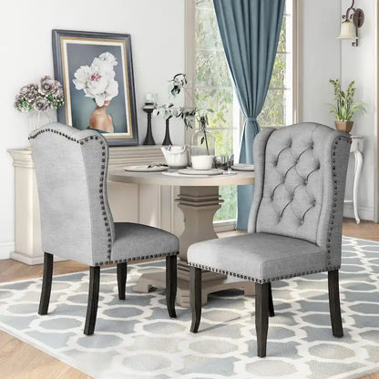 Tufted Linen Wingback Dining Chairs (Set of 2) by Furniture of America