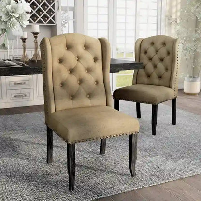 Tufted Linen Wingback Dining Chairs (Set of 2) by Furniture of America