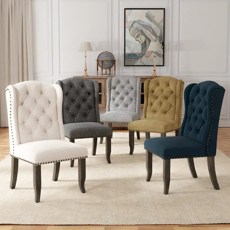  Tufted Linen Wingback Dining Chairs (Set of 2) by Furniture of America