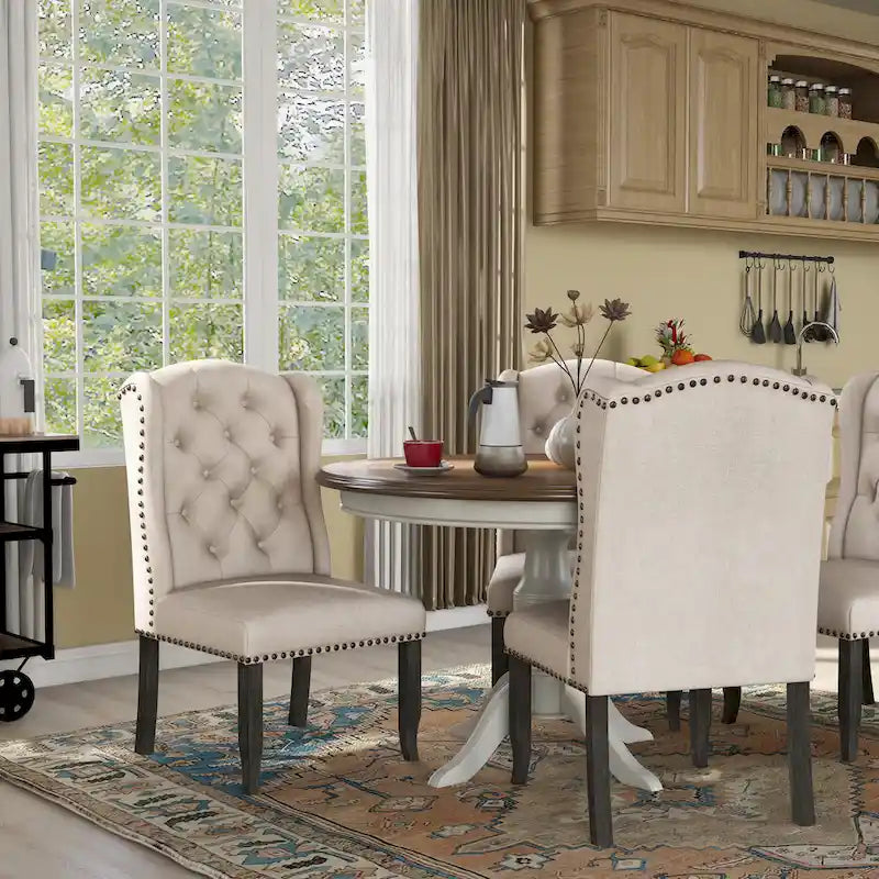 Tufted Linen Wingback Dining Chairs (Set of 2) by Furniture of America