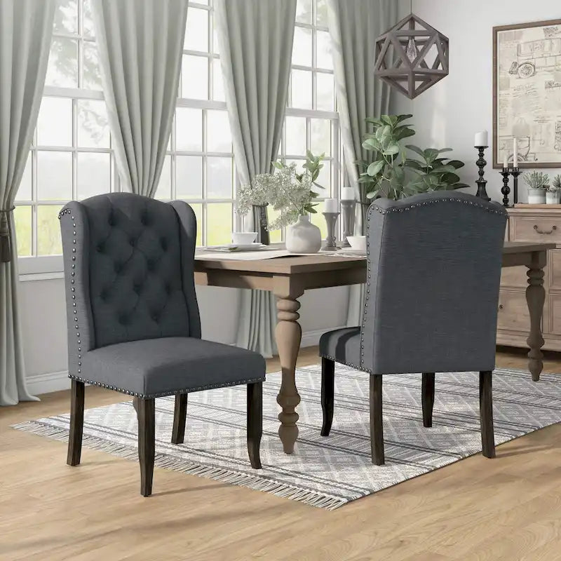 Tufted Linen Wingback Dining Chairs (Set of 2) by Furniture of America