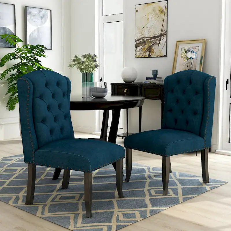 Tufted Linen Wingback Dining Chairs (Set of 2) by Furniture of America