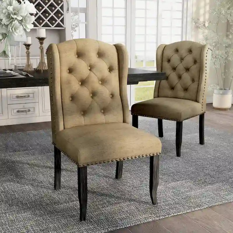 Tufted Linen Wingback Dining Chairs (Set of 2) by Furniture of America