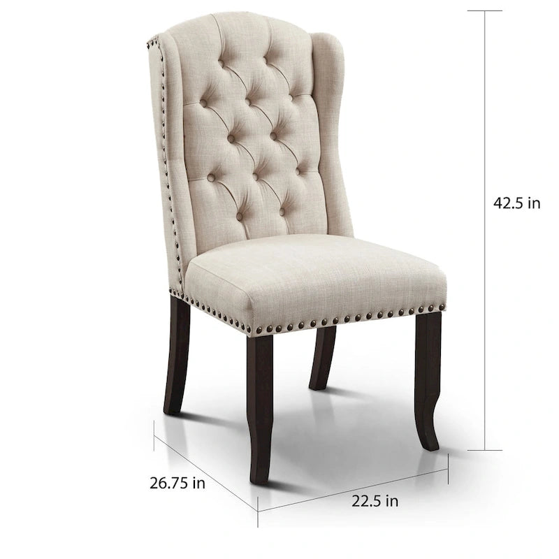 Tufted Linen Wingback Dining Chairs (Set of 2) by Furniture of America