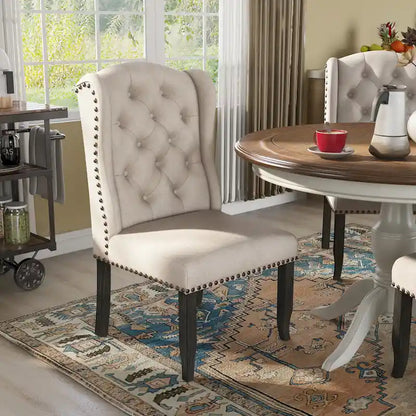 Tufted Linen Wingback Dining Chairs (Set of 2) by Furniture of America