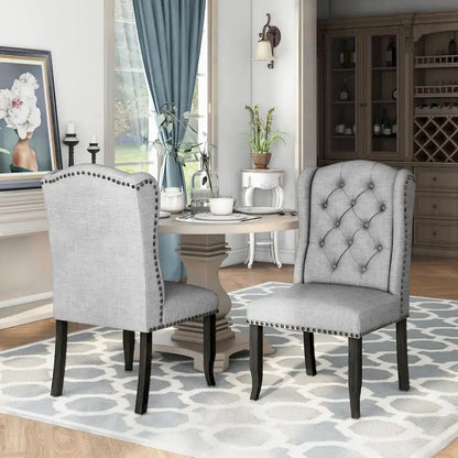 Tufted Linen Wingback Dining Chairs (Set of 2) by Furniture of America
