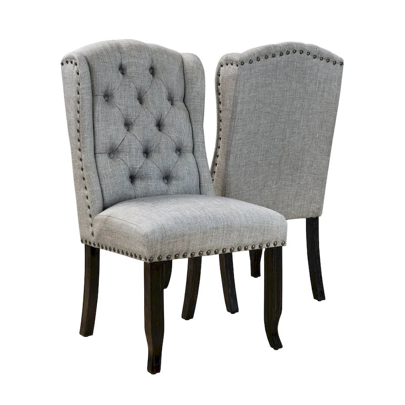 Tufted Linen Wingback Dining Chairs (Set of 2) by Furniture of America