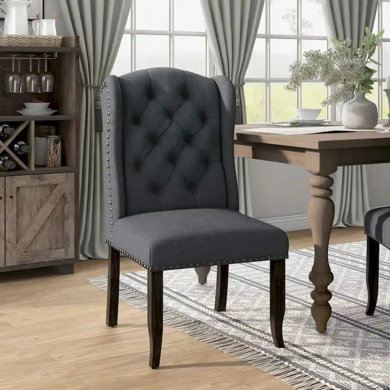 Tufted Linen Wingback Dining Chairs (Set of 2) by Furniture of America