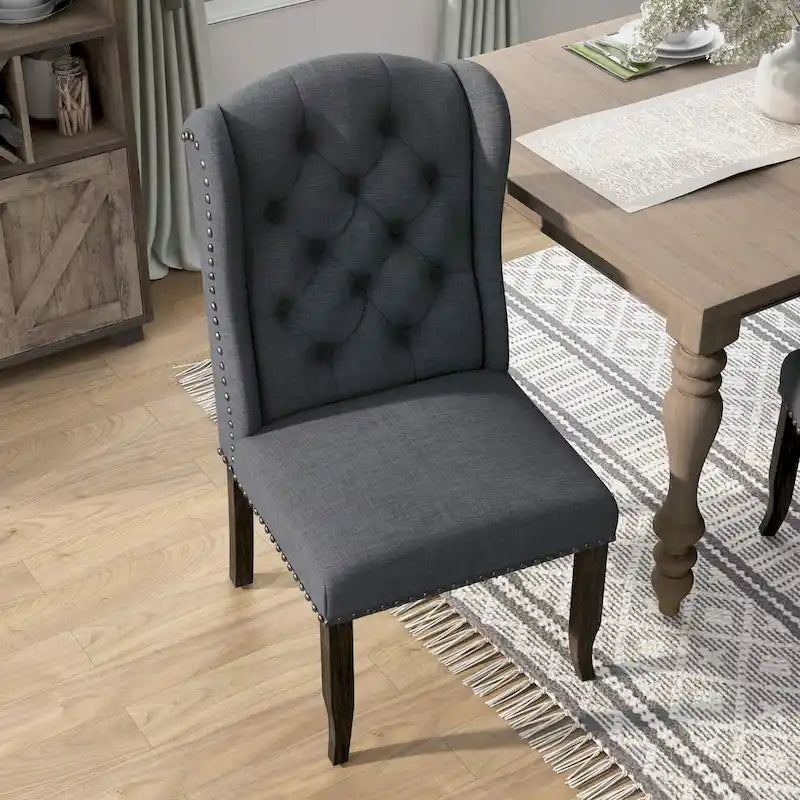 Tufted Linen Wingback Dining Chairs (Set of 2) by Furniture of America