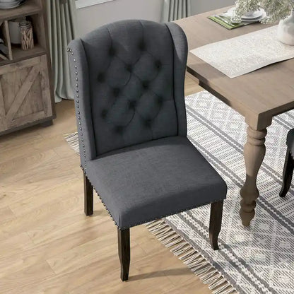 Tufted Linen Wingback Dining Chairs (Set of 2) by Furniture of America