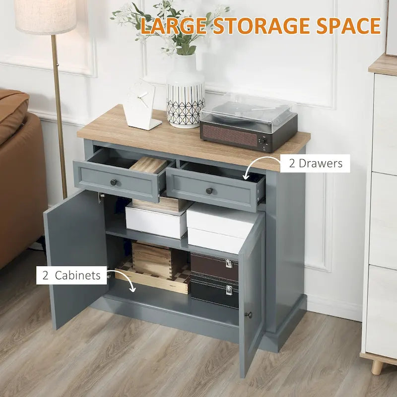 Sideboard Buffet Cabinet, Kitchen Cabinet, Coffee Bar Cabinet with 2 Drawers and Double Door Cupboard