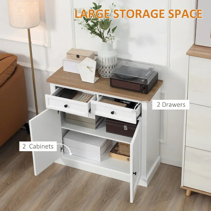 Sideboard Buffet Cabinet, Kitchen Cabinet, Coffee Bar Cabinet with 2 Drawers and Double Door Cupboard