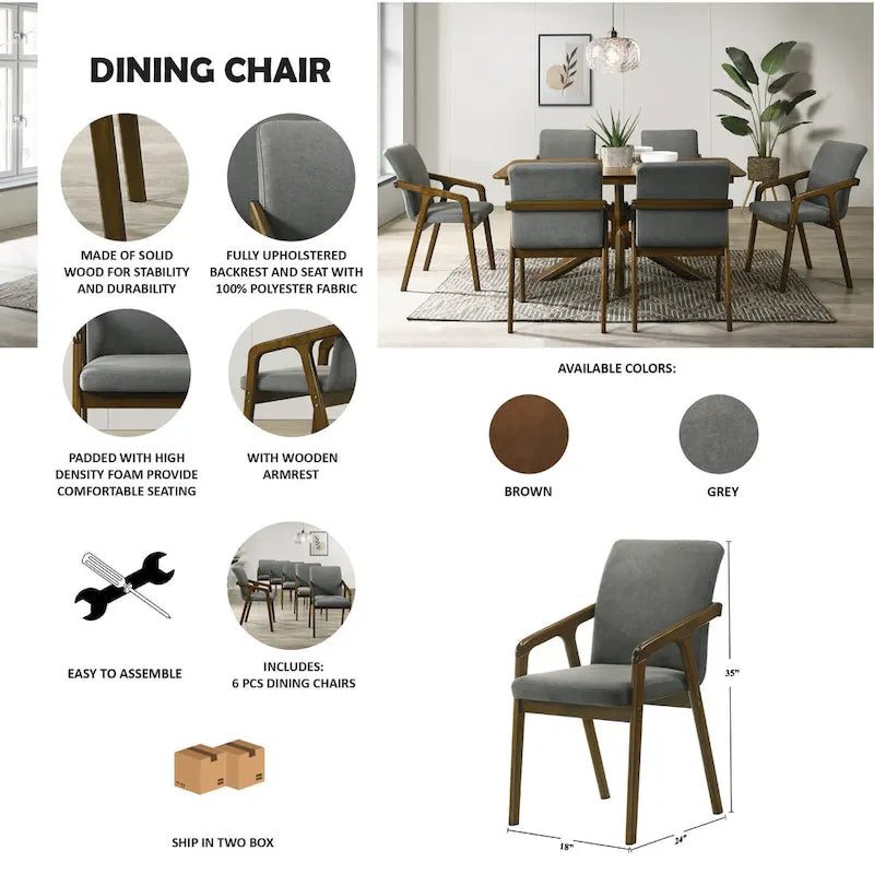 Simple Rustic Upholstered Dining Chair (Set of 6)