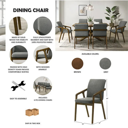 Simple Rustic Upholstered Dining Chair (Set of 6)