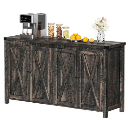 55-inch Farmhouse Four-Door Buffet Cabinet Storage Kitchen Sideboard Buffet Table