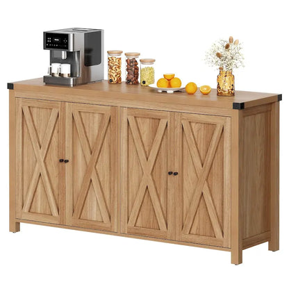 55-inch Farmhouse Four-Door Buffet Cabinet Storage Kitchen Sideboard Buffet Table