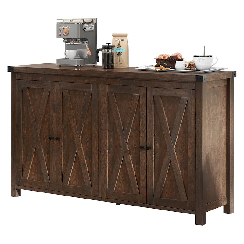 55-inch Farmhouse Four-Door Buffet Cabinet Storage Kitchen Sideboard Buffet Table