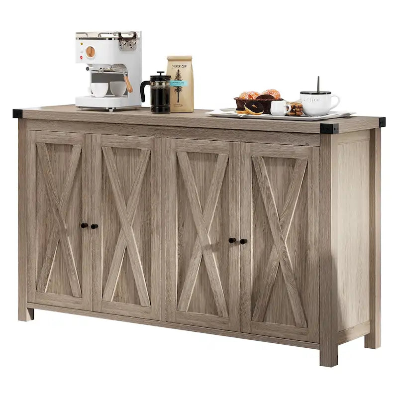55-inch Farmhouse Four-Door Buffet Cabinet Storage Kitchen Sideboard Buffet Table