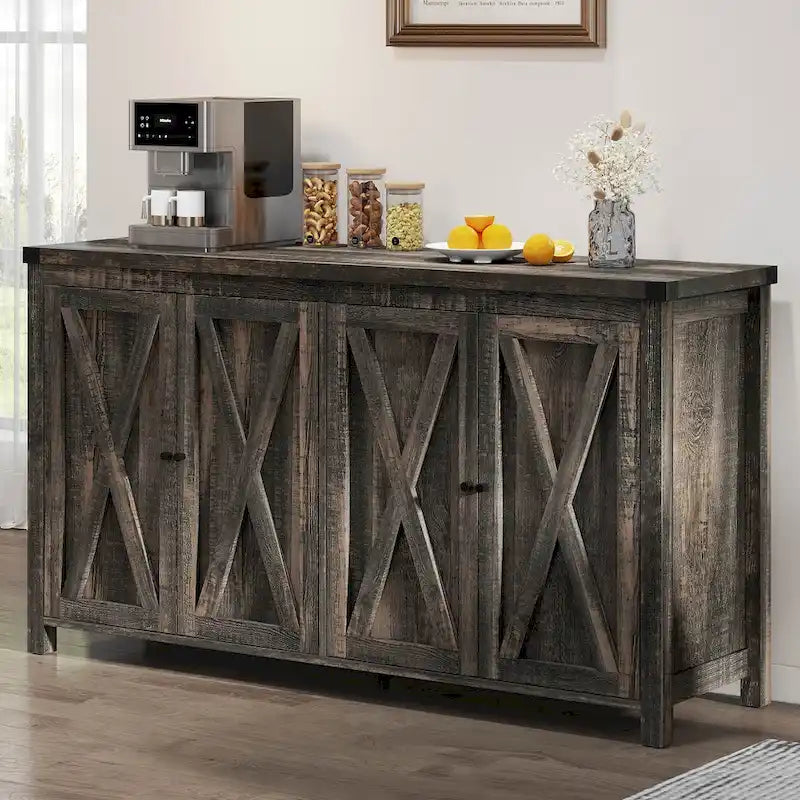  55-inch Farmhouse Four-Door Buffet Cabinet Storage Kitchen Sideboard Buffet Table